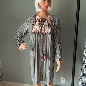 Philosophy Embroidered Stripe Long-Sleeve Tunic Dress